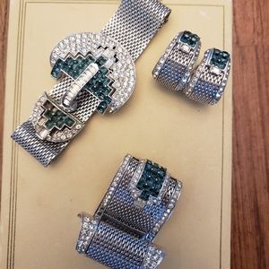 Vintage Silver Bracelet, Brooch and Clip on Earrin